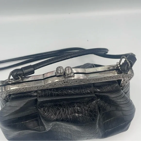 Brighton Black Croc-Embossed print Handbag Vintage 80’s. Shoulder crossbody USED - Picture 6 of 16